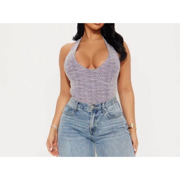Fashion Nova  Knit Tweed Halter Top – Purple Combo (Size XL) NEVER WORN - Picture 4 of 5
